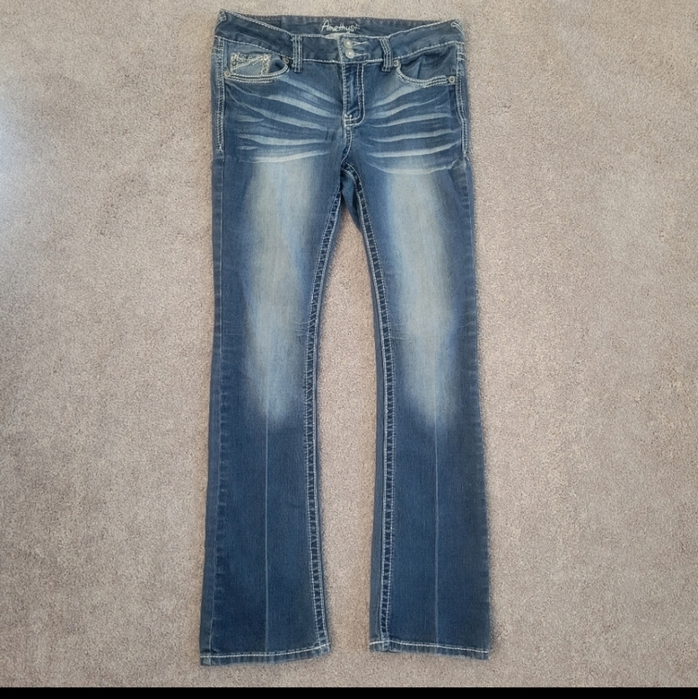 Amethyst Boot Cut Jeans 11 Juniors Girls Blue Embroidered Mid Rise Stretch EMMA